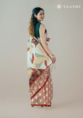 Orange And Beige Abstract Printed Tussar Saree - Taashi