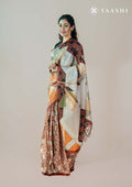 Orange And Beige Abstract Printed Tussar Saree - Taashi