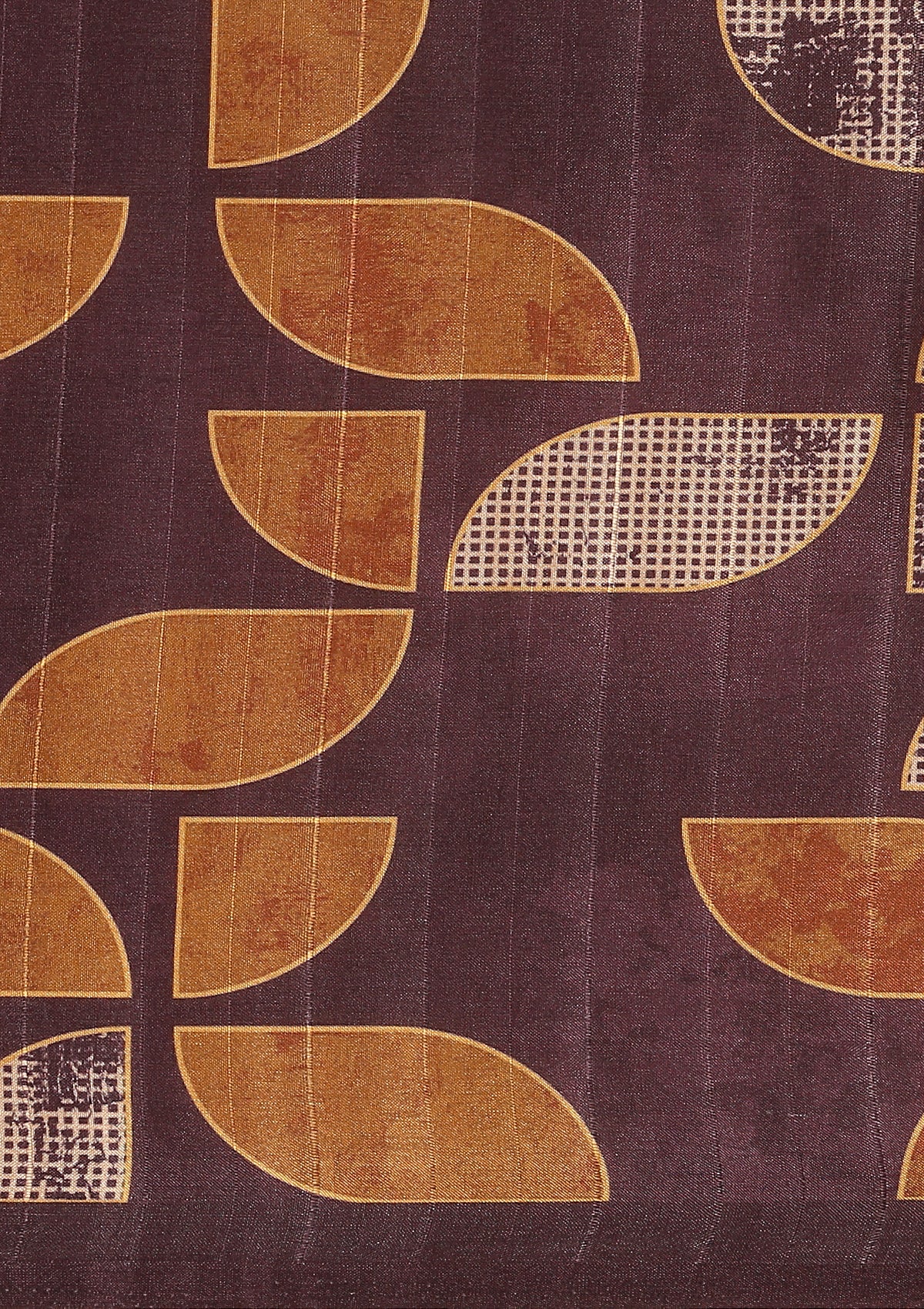 Dark Purple And Orange Abstract Printed Tussar Saree - Taashi