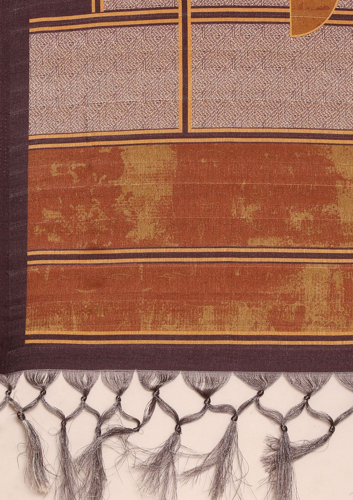 Dark Purple And Orange Abstract Printed Tussar Saree - Taashi