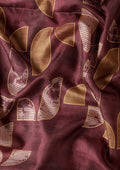 Dark Purple And Orange Abstract Printed Tussar Saree - Taashi