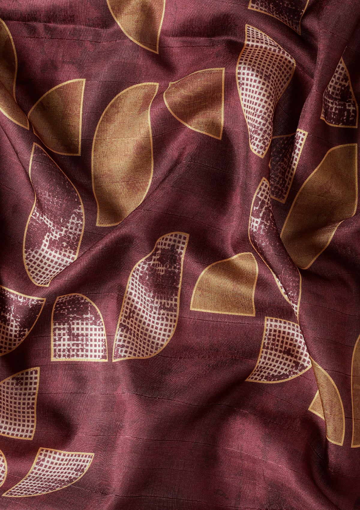 Dark Purple And Orange Abstract Printed Tussar Saree - Taashi