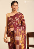 Maroon And Orange Abstract Printed Tussar Saree - Taashi