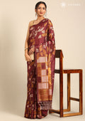 Maroon And Orange Abstract Printed Tussar Saree - Taashi