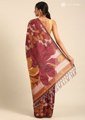 Maroon And Orange Abstract Printed Tussar Saree - Taashi
