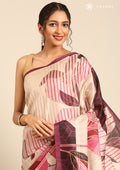 Purple Beige Abstract Printed Tussar Saree - Taashi