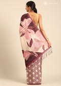Purple Beige Abstract Printed Tussar Saree - Taashi