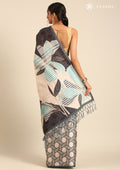 Green And Beige Abstract Printed Tussar Saree - Taashi
