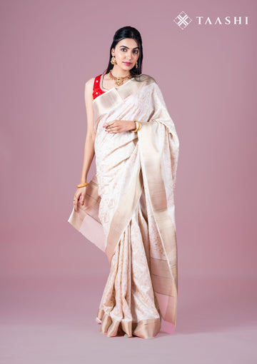 Beige Tussar Floral Sequins Embroidered Saree