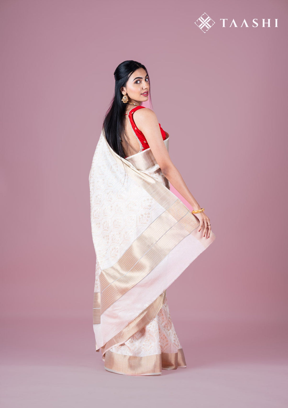 Beige Tussar Floral Sequins Embroidered Saree