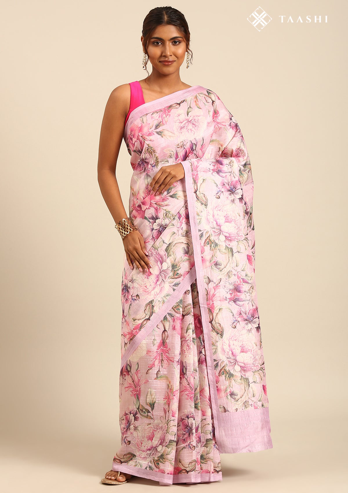 Lavender Multicolor Tropical Floral Printed Tussar Saree