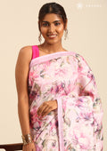 Lavender Multicolor Tropical Floral Printed Tussar Saree - Taashi