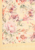 Pastel Yellow Multicolor Tropical Floral Printed Tussar Saree - Taashi