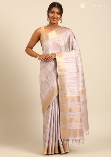 Mauve Abstract Printed Tussar Saree 