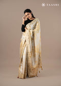 Pastel Yellow Neutral ColoRed Floral Printed EmbroideRed Cutwork Tussar Saree - Taashi