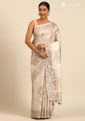 Grey Abstract Floral Printed Tussar SareeÂ  - Taashi