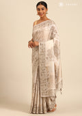 Grey Abstract Floral Printed Tussar SareeÂ  - Taashi
