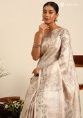 Grey Abstract Floral Printed Tussar SareeÂ  - Taashi
