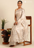 Grey Abstract Floral Printed Tussar SareeÂ  - Taashi