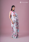 Pastel Blue Multicolor Tropical Floral Printed Tussar Saree - Taashi