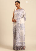 Pastel Lavender Neutral ColoRed Floral Printed EmbroideRed Cutwork Tussar Saree - Taashi