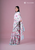Pastel Blue Multicolor Tropical Floral Printed Tussar Saree - Taashi