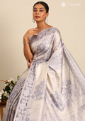 Pastel Lavender Neutral ColoRed Floral Printed EmbroideRed Cutwork Tussar Saree - Taashi