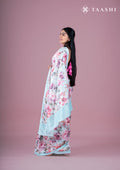 Pastel Blue Multicolor Tropical Floral Printed Tussar Saree - Taashi