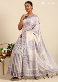 Pastel Lavender Neutral ColoRed Floral Printed EmbroideRed Cutwork Tussar Saree - Taashi