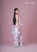 Pastel Blue Multicolor Tropical Floral Printed Tussar Saree - Taashi