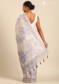Pastel Lavender Neutral ColoRed Floral Printed EmbroideRed Cutwork Tussar Saree - Taashi