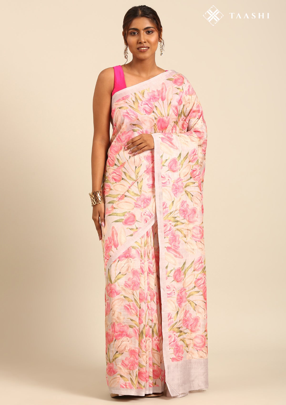Pastel Lavender Tulip Flower Printed Tussar Saree