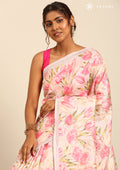 Pastel Lavender Tulip Flower Printed Tussar Saree - Taashi