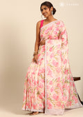 Pastel Lavender Tulip Flower Printed Tussar Saree - Taashi