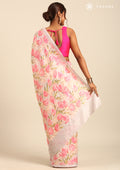 Pastel Lavender Tulip Flower Printed Tussar Saree - Taashi