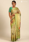 Olive Digital Print And Beads Embroidery Tussar Saree - Taashi
