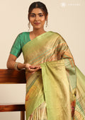Olive Digital Print And Beads Embroidery Tussar Saree - Taashi