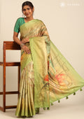 Olive Digital Print And Beads Embroidery Tussar Saree - Taashi