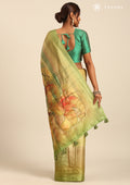 Olive Digital Print And Beads Embroidery Tussar Saree - Taashi