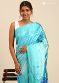 Teal Digital Print And Beads Embroideryn Tussar Saree - Taashi
