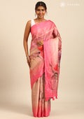 Fuchsia Pink Digital Print And Beads Tmbroideryn Tussar Saree - Taashi