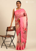 Fuchsia Pink Digital Print And Beads Tmbroideryn Tussar Saree - Taashi