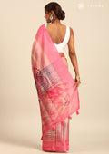Fuchsia Pink Digital Print And Beads Tmbroideryn Tussar Saree - Taashi