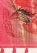Fuchsia Pink Digital Print And Beads Tmbroideryn Tussar Saree - Taashi