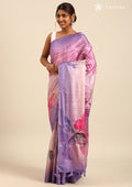 Purple Digital Print And Beads Embroidery Tussar Saree - Taashi