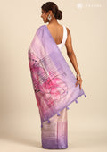 Purple Digital Print And Beads Embroidery Tussar Saree - Taashi