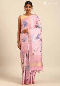 Pink Tussar Printed Embroidered Saree