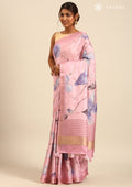 Pink Digital Print  With Zari Ari Embroidery Tussar Saree - Taashi