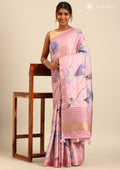 Pink Digital Print  With Zari Ari Embroidery Tussar Saree - Taashi