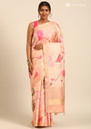Peach Tussar Printed Embroidered Saree
